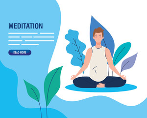 Sticker - banner of man meditating, concept for yoga, meditation, relax, healthy lifestyle in landscape vector illustration design