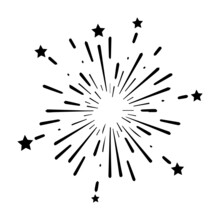Fireworks Explosion Boom Bomb With Stars Design. Black Icon Illustration Isolated On A White Background. EPS Vector