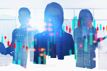 Canvas Print - Traders team in office, financial chart