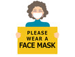 © mari - Wearing face mask required sign. Woman wear medical face mask. Yellow attention sign.