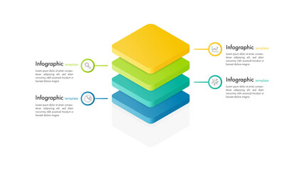 Isometric Infographic design with 4 options leves or steps. Infographics for business concept. Can be used for presentations banner, workflow layout, process diagram, flow chart, info graph