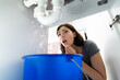 canvas print picture - Woman With Emergency Plumbing Sink Leak