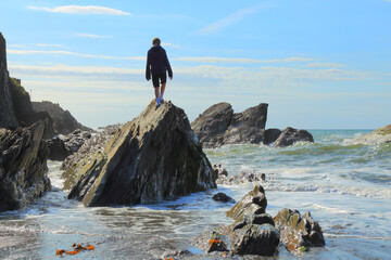 Rocks on the beach during low tide  in seaside town of Ilfracombe on the North Devon coast