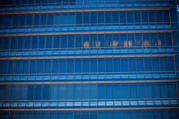 Wall Mural - Close up shot of a modern building with blue glass walls