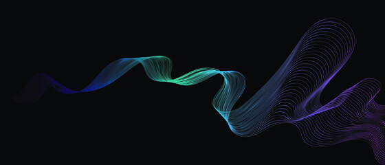 Abstract vector wave lines pink and blue colors on black background for design elements in concept technology, modern, science. EPS 10