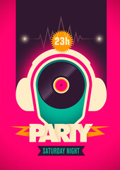 colorful party poster design in retro style.. vector illustration.
