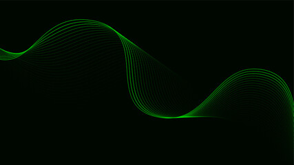 Poster - Abstract dark background with green wave. Flowing colorful dynamic lines. Vector illustration.