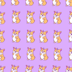  Cute Character Kawaii Welsh Corgi Unicorn Pattern