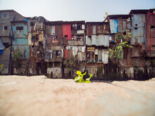 Poor And Impoverished Slums Of Dharavi In The City Of Mumbai.