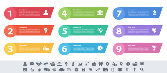 Wall Mural - Infographic design business concept vector illustration with 9 steps or options or processes represent work flow or diagram or web button banner
