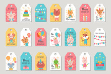Set Of Birthday Gift Tag With Animals.