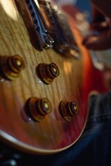 Wall Mural - Closeup shot of a guitar on a blurred background