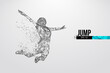 Abstract silhouette of a wireframe jumping woman. People in a jump symbolize freedom. Woman from particles on the white background. Convenient organization of eps file. Vector. Thanks for watching
