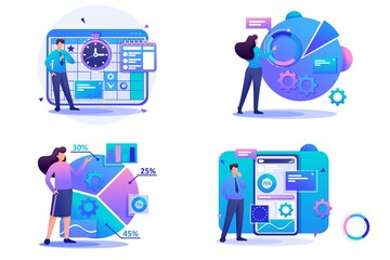 Canvas Print - set flat 2d concepts financial analysis, data collection application, business planning. for concept