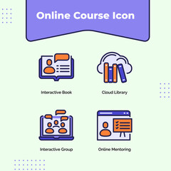 Wall Mural - preview online course icon interactive book cloud library interactive group online mentoring with ou