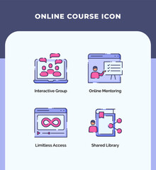 Wall Mural - preview online course icon interactive group online mentoring limitless access shared library with o