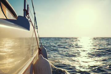 Wall Mural - Yacht in the sea under sail at high speed in a strong wind during the regatta with sea on the background. Yachting as a luxury sport and great vacation.