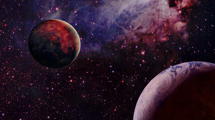 Wall Mural - exoplanet, exomoons and galaxy. elements of this image are furnished by nasa