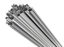 Steel Pipes, Rails. Rolled Metal Product Of Different Types. Isolated, Clipping Path Included.