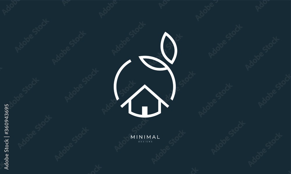 A line art icon logo of a house / home with a leaf circle Stock Vector ...