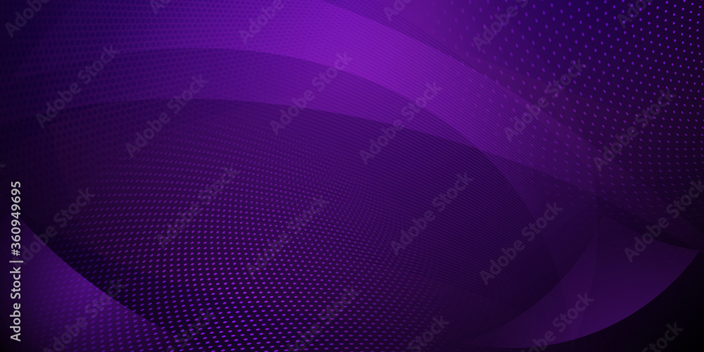 Abstract background made of halftone dots and curved lines in dark purple colors - obrazy, fototapety, plakaty 