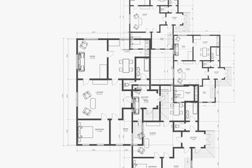 Architectural background. Blue print of building. Technical draw. Vector illustration.