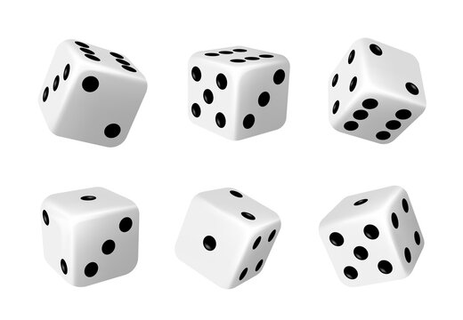 white dices with black dots set. pipped dices with rounded corners. die for casino craps, table or b