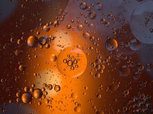 Closeup Orange Bubbles Oil With Soft Focus And Blurred Background ,macro Image ,abstract Background ,water Droplets, Soap Bubbles ,sweet Color For Card Design  Water Drops On Glass