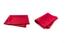 Red Cotton Napkin Isolated On White Background.