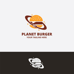 Planet Burger Logo Design Template.  Illustration vector graphic of  Concept Symbol Planets And Burger. Perfect for Fastfood restaurant logo. corporate brand identity. culinary. food truck. cafe.