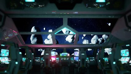 Wall Mural - space ship futuristic interior. meteorits view from cabine. galactic travel concept.