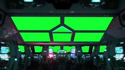 Wall Mural - space ship futuristic interior. cabine view. green screen footage.