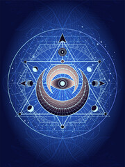 Wall Mural - vector illustration of sacred geometry symbol on abstract background. mystic sign drawn in lines. im