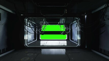 Wall Mural - futuristic space corridor, tunnel. flight view. green screen footage. cinematic 4k animation.