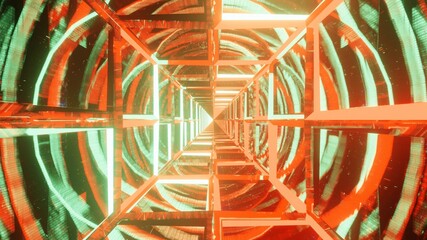 Wall Mural - 3D rendering of colorful laser lights forming an abstract futuristic square portal