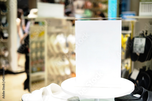 Download Mockup Of A Qr Code Scanning Stand On Wooden Table Inside Shopping Mall In Retail Shop Represent Advertisement In Sales Promotion And Discount For Customer Satisfaction Design Mockup Presentation Stock Photo