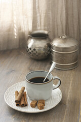 Poster - Coffee with cinnamon and silver utensils