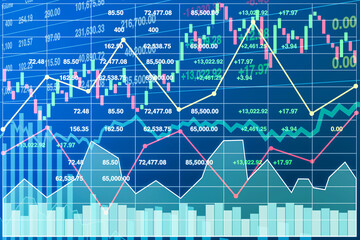 Wall Mural - Abstract illustration image of business analysis with graph chart number data and candlesticks for presentation and report background.