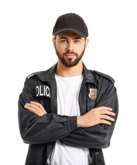 Wall Mural - Handsome policeman on white background