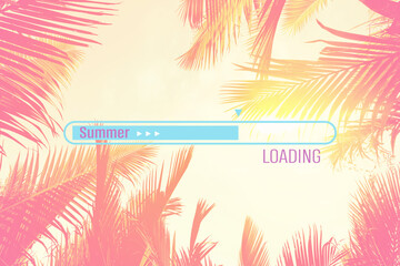 Wall Mural - summer loading words on tropical palm tree background.