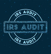 IRS Audit. Glowing round badge. Network style geometric IRS Audit stamp in space. Vector illustration.