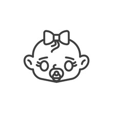 Baby Girl With Pacifier Line Icon. Linear Style Sign For Mobile Concept And Web Design. Baby Girl Sucks Soother Outline Vector Icon. Symbol, Logo Illustration. Vector Graphics