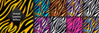 Trendy wild animal seamless pattern set. Hand drawn fashionable tiger, zebra striped skin abstract texture for fashion print design, fabric, textile, wrap, background, wallpaper. Vector illustration