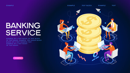 Wall Mural - People using computer for online banking and accounting. Mobile banking. Web concept for online banking. Page template. 3d isometric illustration