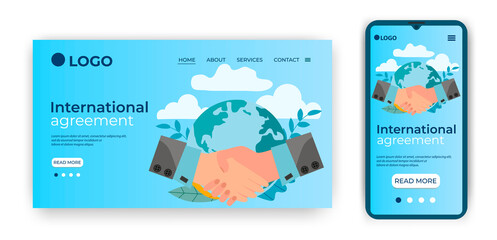  International agreement.Template for the user interface of the website's home page.Landing page template.The adaptive design of the smartphone.vector illustration.