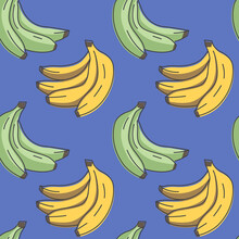 Yellow And Green Bananas Icons Pattern. Bananas Bunch Seamless Background. Seamless Pattern Vector Illustration