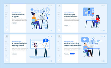 Set of web page design templates on medicine and health care. Vector illustrations for website design and development.