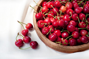 Ripe red tasty cherry close-up. Berry background