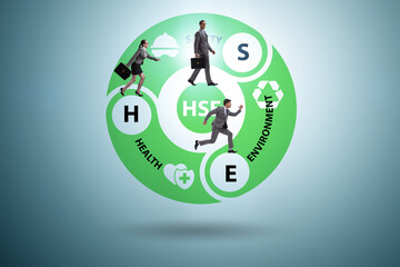 HSE concept for health safety environment with businessman