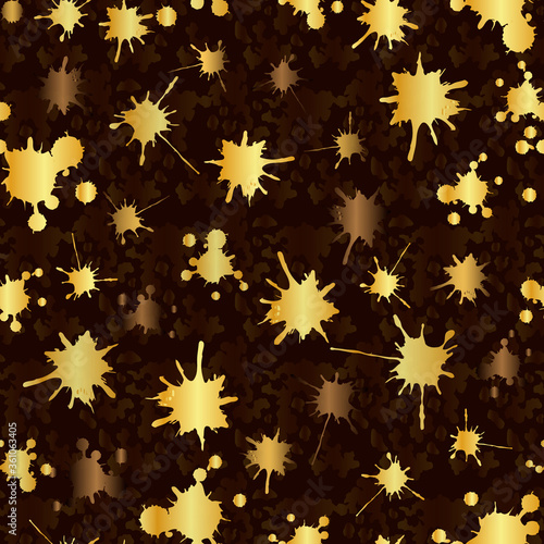 Fotografía Dark brown abstract seamless pattern with gold blots, modern background for your design